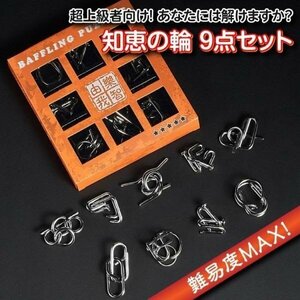 パズルリングセット 知恵の輪9点セット レベル5　難易度MAXに挑戦 超上級者向け　メタル製 脳トレに 知育玩具