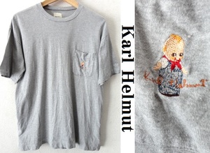 日本製■Karl Helmut:カールヘルム■キューピー刺繍＆ロゴ プリント ポケット付き Tシャツ■グレー■Msize■PINK HOUSE ピンクハウス