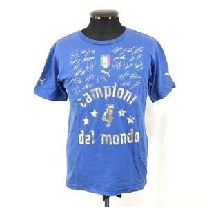 限定/日本製★PUMA★イタリア代表 2006年ワールドカップ　優勝記念/del mondo/サイン入り/半袖Ｔシャツ【メンズM/青/ブルー】◆BG526