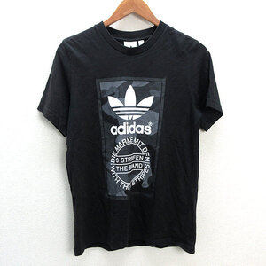 s■アディダス/adidas トレフォイルロゴプリント Tシャツ【M】黒/MENS/43【中古】