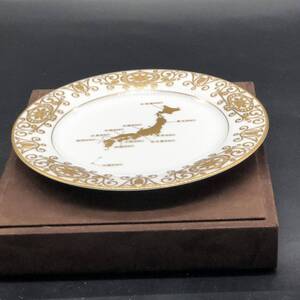 ノリタケ(Noritake)希少皿プレート直径20㎝『金彩・日本地図紋様』陶磁器・焼物・昭和レトロ・キッチン・料理・洋食器・美術骨董プレミアム