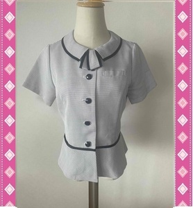 ※Bランク※【中古】SELERY_9号オーバーブラウス/50341/セロリー/ネイビー/ボーダー柄/かわいいOL会社制服/おしゃれ事務服