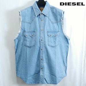 XL/新品 DIESEL ディーゼル ノースリーブ デニム シャツ カジュアルシャツ ブランド D-KIRU 青