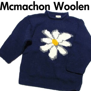 MacMahon Knitting Mills マクマホンニッティングミルズ ロールネック フラワー 花柄 ニット ネイビー Mcmachon Woolen