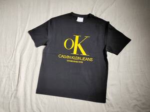 新品 CALVIN KLEIN JEANS EST.1978 カルバン クライン ジーンズ Tシャツ OK LOGO TEE 半袖 カットソー ロゴ プリント ブラック 黒 S △3