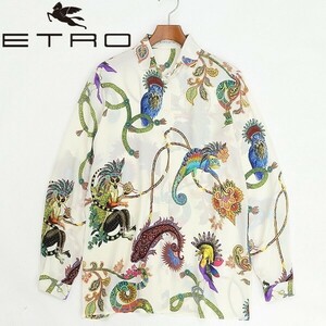 ◆ETRO エトロ シルク100％ フクロウ カメレオン アニマル ペイズリー 総柄 長袖 シャツ ブラウス 40