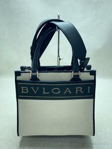 BVLGARI◆ロゴトートスモール/2wayハンドバッグ/キャンバス/ベージュ×ブラック/291001