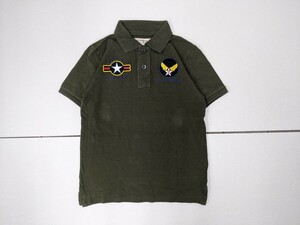 9．アルファ ALPHA ワッペン 鹿の子リブライン AIRFORCE 半袖ポロシャツ メンズS カーキネイビー黄色 x609