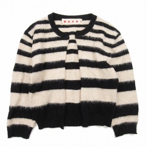 美品 20ss マルニ MARNI ヴァージンウール×アルパカ ニット カーディガン クロップド ボーダー ボタンレス 40 ベージュ×黒/レディース