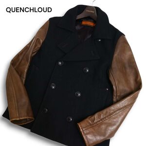 QUENCHLOUD クエンチラウド 袖革★ カウ レザー × メルトン ウール 中綿 スタジャン Pコート Sz.2 メンズ　C4T09920_B#N