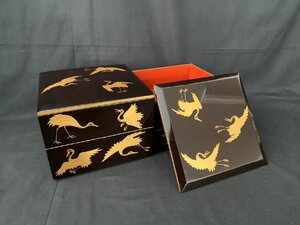 旧家より 明治期 四段重 重箱 鶴蒔絵 共箱 漆器 漆芸 時代物 骨董