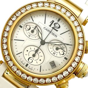 カルティエ Cartier パシャシータイマー レディ クロノグラフ ホワイトシェル WJ130009 K18YG 腕時計 レディース 中古