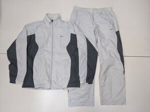 10. 00s NIKE ナイロン ジャージ 2点 上下 セットアップ 裏メッシュ ベンチレーション ジャケット パンツ ナイキ メンズM ライトグレー707