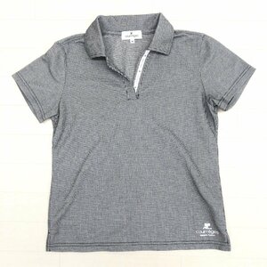 美品 Courrges クレージュ スキッパーカラー ポロシャツ 38(M) 黒系 ブラック系 半袖 カットソー Tシャツ 国内正規品 レディース 女性用