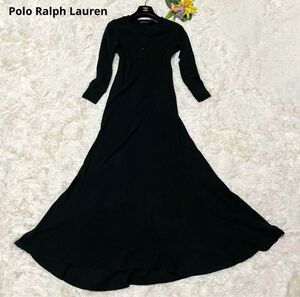 Polo Ralph Lauren ポロラルフローレン ロングワンピース マキシ丈 フレア 綿100% ストレッチ性あり ブラック 黒 XS