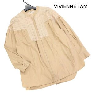 21SS★ VIVIENNE TAM ヴィヴィアンタム ストライプ レース切替♪ 長袖 スタンドカラー ブラウス シャツ Sz.38　レディース　K3T00234_8#F