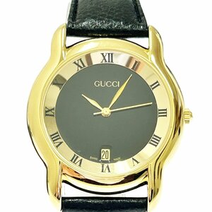 【1円スタート】【箱付き】GUCCI グッチ 5100M ラウンドフェイス GP ブラック文字盤 クオーツ メンズ腕時計 ジャンク 340227