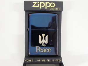 1999年製 ZIPPO ジッポ Peace ピース ブルーチタン 青 オイル ライター USA 懸賞品