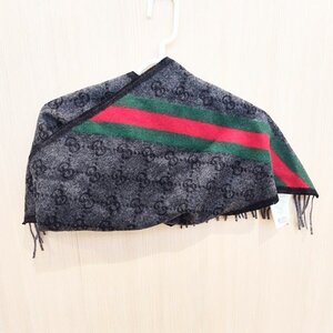 １円スタート 【中古品】GUCCI グッチ マフラー GG柄 シェリーライン ウール サイズ 190×37cm 現状品 S2833