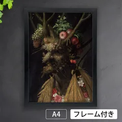 ジュゼッペ・アルチンボルド（Giuseppe Arcimboldo）『四季をひとつの頭に』(1590年頃)　アートポスターA4 マット紙【フレーム付】《IN》