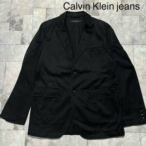 Calvin Klein jeans カルバンクラインジーンズ テーラードジャケット コットン カジュアル ブラック サイズL 玉FS1337