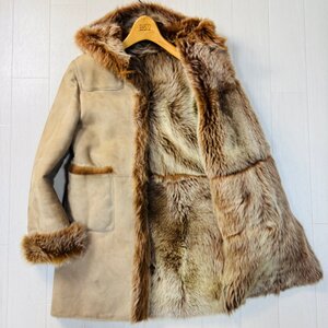 美品/Mサイズ★コムサデモード/COMME CA DU MODE 羊毛皮 ムートン フーデットコート ジャケット アウター 収納袋付き レディース ベージュ