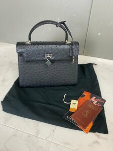 NI070136◆HIGH-CLASS ハイクラス◆ハンドメイド　ハンドバック オーストリッチ ダチョウ タグあり 現状品 直取歓迎！