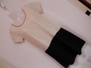 ssyy83 ROPE PICNIC 半袖 チュニック ワンピース アイボリー×ネイビー ■ レース ■ 異素材 切り替え フェミニン Mサイズ