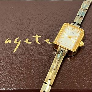 【231319】agate 腕時計 SILVER 18K GP ブレスウォッチ クォーツ シルバー アガット ダイヤ ヴィンテージ