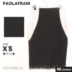 ★美品★ PAOLAFRANI パオラフラーニ スカート ひざ丈スカート タイト バイカラー レース付き フォーマル 上品 　ブラック×ホワイト　 【SOP7908-00】 送料無料　古着　レディース