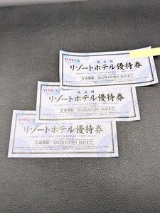 未使用【KYORITSU リゾートホテル 優待券 期限 25年6月30日 3枚 セット】共立メンテナンス 株主優待割引券 宿泊券 ホテル 金券 チケット