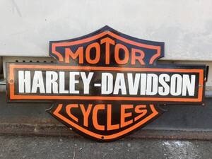 ビンテージ 看板 Harley Davidson ハーレーダビッドソン 幅58cm / ガレージ ホーロー看板 アメリカ 世田谷ベース 