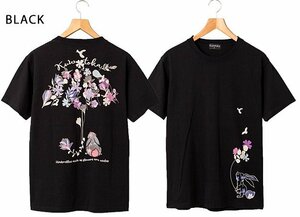 黒菟華 花傘半袖Tシャツ◆LIN ブラックMサイズ AL-759032 和柄 和風 兎 うさぎ ウサギ 刺繍