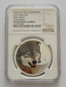 ニウエ ハイイロ オオカミ NGC PF69 ウルトラカメオ 2ドル 2016年 銀貨 硬貨