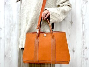 極美品 HERMES エルメス ガーデンパーティ TPM ハンドバッグ ショルダーバッグ バッグ トワルオフィシエ×レザー オレンジ 2WAY 76188Y