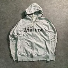 【ATHLETA】ジップアップパーカー ロゴプリント グレー 古着6AS2