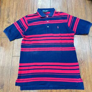 RALPH LAUREN POLO GOLF/ラルフローレン ポロゴルフ 90s ポロシャツ ボーダー ネイビー×レッド M a1