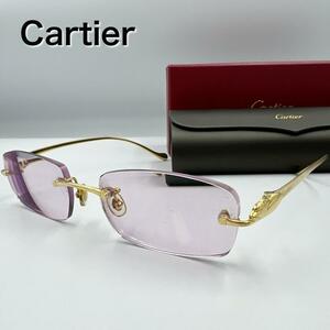 Cartier メガネ リムレス パンサー 度入り メタルフレーム カルティエ 眼鏡 サングラス ゴールド ピンク
