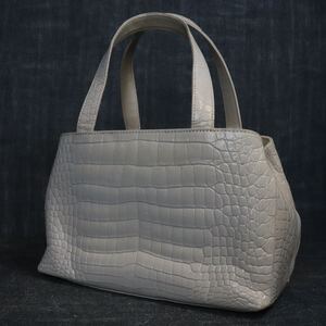 １円スタート クロコダイル ホワイト マット加工 ハンドバッグ genuine crocodile エキゾチックレザー 1スタ ワニ革