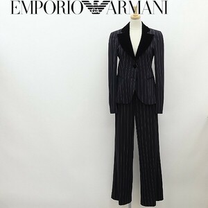 国内正規品◆EMPORIO ARMANI エンポリオ アルマーニ ストライプ柄 ストレッチ 衿ベロア 2釦 ジャケット＆パンツ スーツ セットアップ 36