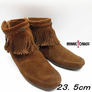 状態良好 古着 MINNETONKA ミネトンカ US6 1/2 23.5cm/スエード フリンジ コンチョ バックジップ ブーツ 本革 レザーシューズ モカシン/B13