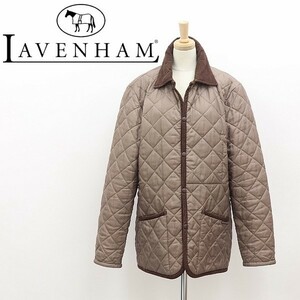 英国製◆LAVENHAM ラベンハム 衿コーデュロイ 中綿 キルティング パイピング コート ジャケット ブラウンベージュ 36