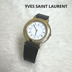 YVES SAINT LAURENT イヴサンローラン クォーツ 腕時計 レザーベルト ゴールド金具 WATER RESIST