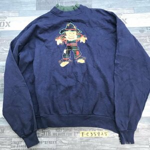 MZ CSPORTS WEAR レディース USA製 裏起毛 コットン混 かかし刺繍 トレーナー 大きいサイズ XL 紺