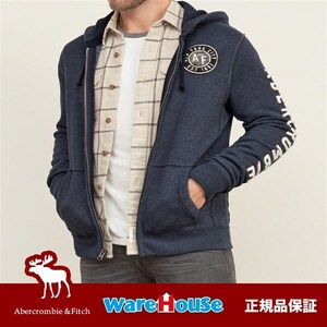 【送料無料】Sサイズ アバクロ フルジップパーカー Applique Logo Full Zip Hoodie ネイビー アメカジ 