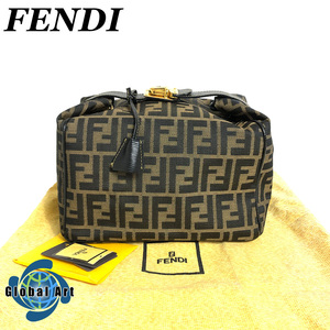 ●5D456【美品】FENDI フェンディ/ハンドバッグ/バニティ/ズッカ柄/FFロゴ/ゴールド金具/キャンバス/ブラウン/茶