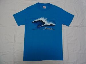 ☆美品・未着用☆ 80s USA製 ビンテージ HAWAII ハワイ サーフ Tシャツ sizeM ブルー ☆古着 デッドストック Hanes OLD スーベニア 70s 90s