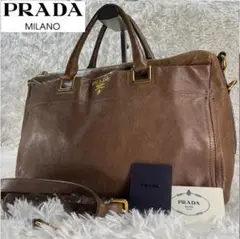 PRADA プラダ レザー ブラウン ロゴ 3way トート ハンド ショルダー