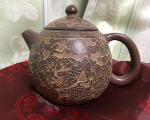 中国 欽陶居 急須 No.37 雲龍 蛋型 紫泥 白泥 紫砂 茶壷 茶壺 欽州 雲竜