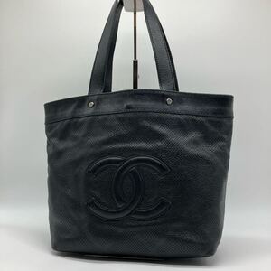 希少 美品 CHANEL シャネル カーフスキン パンチング ココマーク トートバッグ マトラッセ ブラック